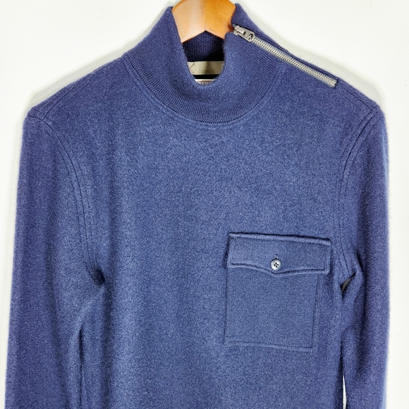 100% Merino wool navy thick zipper high-neck boxy Oversized sweater Size XS - Picture 8 of 8